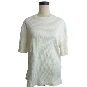 ZARA Ivory Cream Textured Ribbed Knit Short Sleeve Loose Fit Sweater M